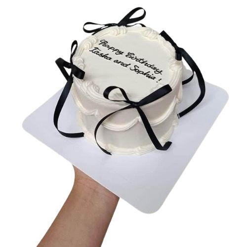White Cake With Black Ribbon